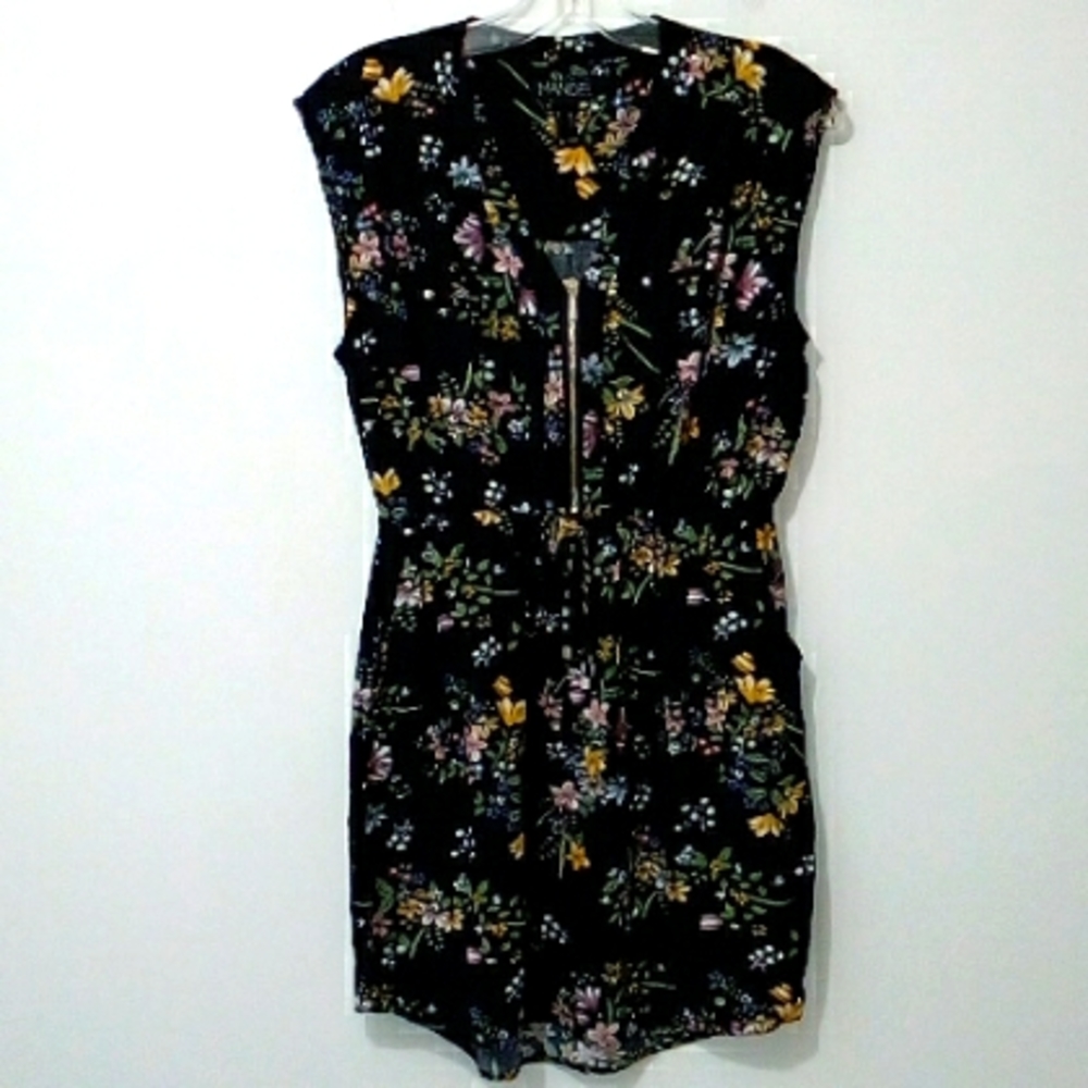 Mandee black floral mini dress with pockets